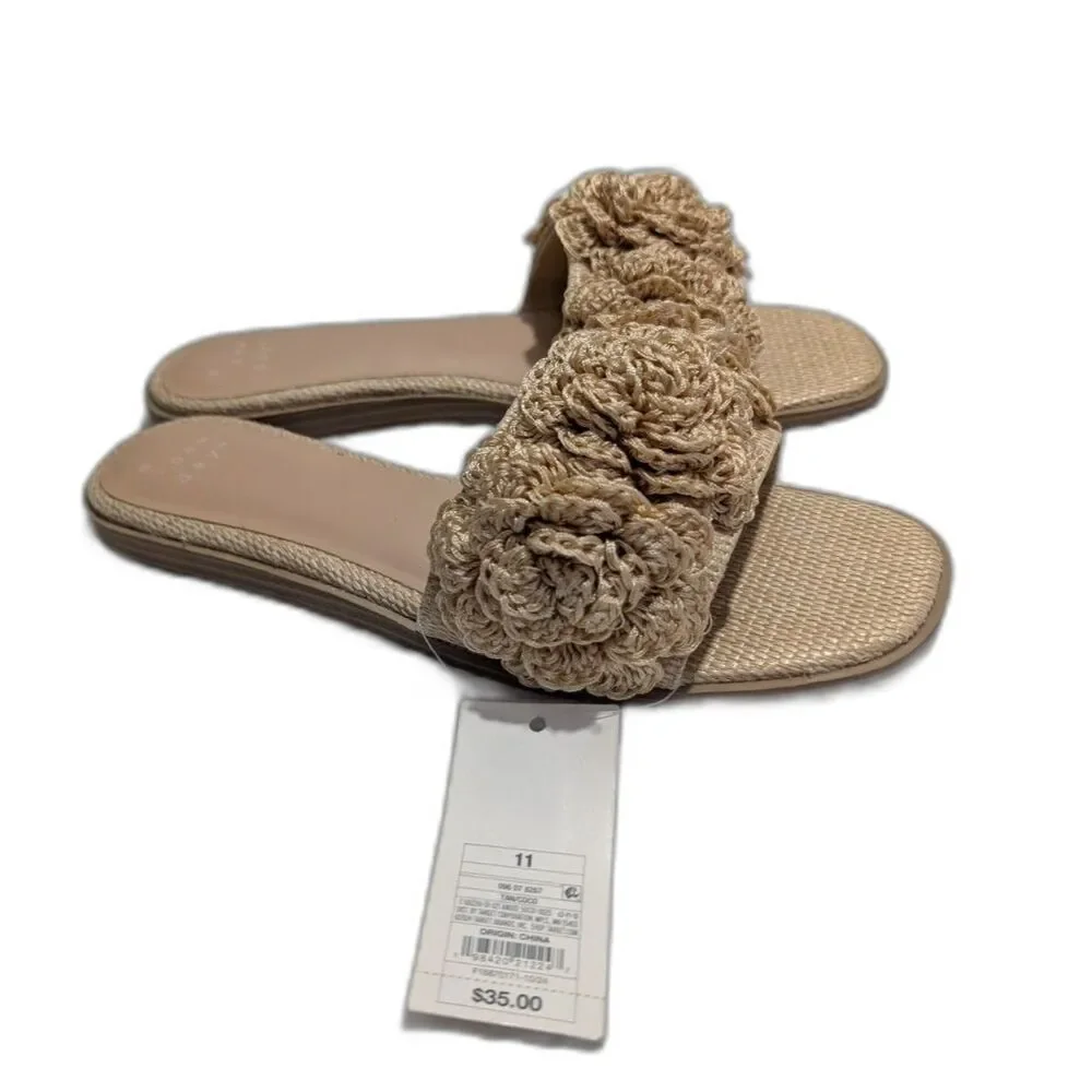 Women's Coco Raffia Flower Sandals -A New Day- Tan Size 11